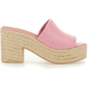 Moschino Sandalen - Pink Leather Sandal With Jute-Wrapped Platform in roze