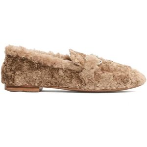 - Moccasin Style Shoes In Plush Beige Eco Fur With M in bruin