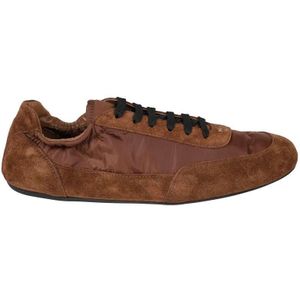 Prada Low-Top Sneakers - Brown Suede And Fabric Sneakers in rood
