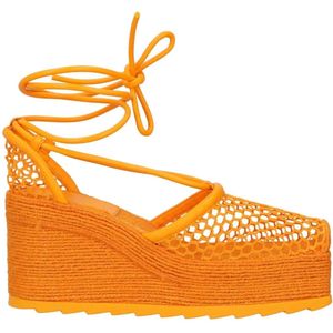 Bottega Veneta Sandalen - Orange Stretch 90 Wedge Espadrilles in oranje