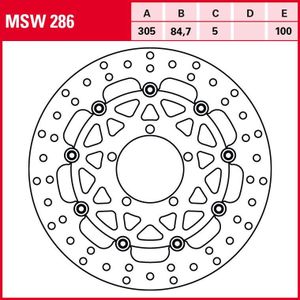 TRW Lucas Bremsscheibe Street schwimmend MSW286 305/84,7/100/5mm - Motorradteile - Bremsen - Motorrad Bremsscheiben