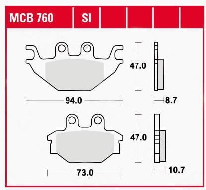 TRW Lucas Bremsbeläge organisch MCB760  94/73x47x8,7/10,7mm - Motorradteile - Bremsen - Motorrad Bremsbeläge