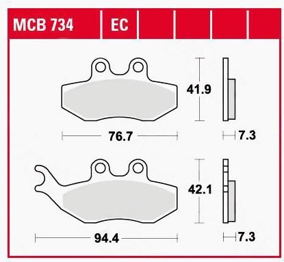 TRW Lucas Bremsbeläge organisch MCB734 76,7/94,4x41,9/42,1x7,3mm - Motorradteile - Bremsen - Motorrad Bremsbeläge