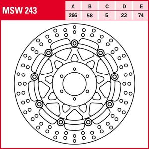 TRW Lucas Bremsscheibe Street schwimmend MSW243 296/58/74/5/23mm - Motorradteile - Bremsen - Motorrad Bremsscheiben