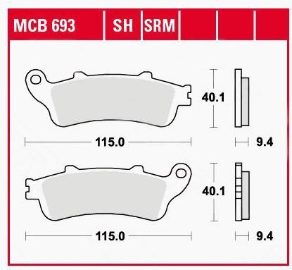 TRW Lucas Bremsbeläge organisch MCB693  115x40,1x9,4mm - Motorradteile - Bremsen - Motorrad Bremsbeläge