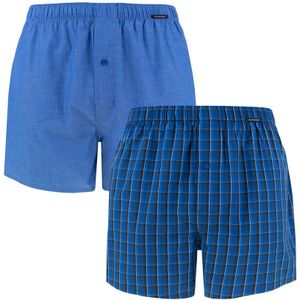 Schiesser - 2-pack wijde boxershorts ruit blauw II - Heren