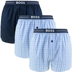 Hugo Boss - BOSS 3-pack wijde boxershorts check blauw - Heren