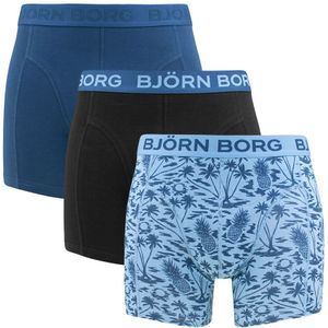 Björn Borg - Cotton stretch 3-pack boxershorts basic palm print blauw & zwart - Heren