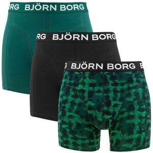 Björn Borg - Cotton stretch 3-pack boxershorts basic print groen & zwart - Heren