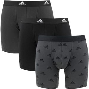 Adidas - 3-pack long boxershorts active flex basic logo zwart & grijs - Heren