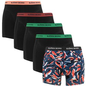 Björn Borg - Cotton stretch 5-pack boxershorts basic print combi zwart & blauw - Heren