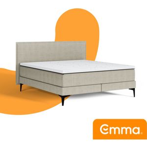 Emma Signature Boxspring Bed 180x210 - Beige - Effen Hoofdbord - Zwart metaal Pootjes