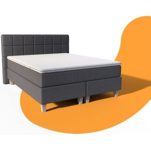 Emma Deluxe Boxspring 160x200 - Donkergrijs - Elegant - Zwart Eiken - Hybrid
