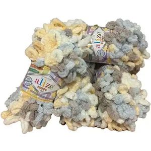 Puffy home deco deken 70x95 pakket blauw creme grijs