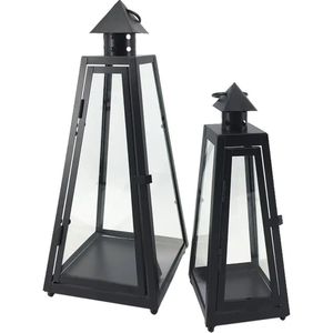 Laternen-Set  2-teilig  ¦ schwarz ¦ Metall,Glas Dekoration > Laternen & Windlichter - Sconto