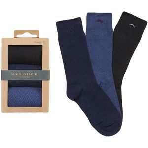 M. Moustache heren giftbox 3-pack sokken zigzag blauw & zwart heren