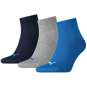 PUMA 3-pack quartersokken blauw & grijs unisex