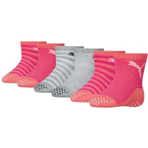 PUMA sokken baby 6-pack anti-slip stripe roze & grijs unisex