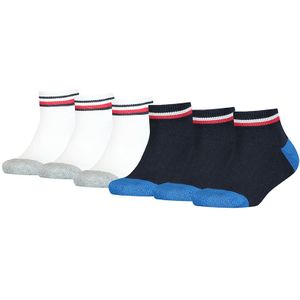 Tommy Hilfiger kids 6-pack quartersokken sport iconic blauw & wit kids