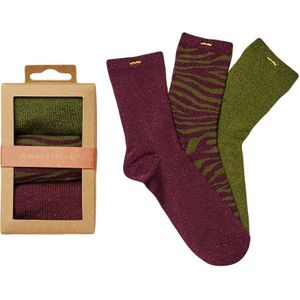 M. Moustache dames giftbox 3-pack sokken glitter zebra multi dames