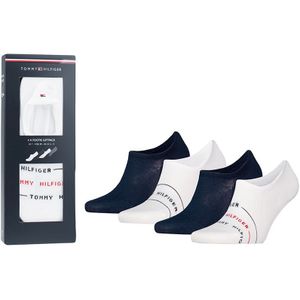 Tommy Hilfiger sokken giftbox 4-pack footies branded stripe blauw & wit heren