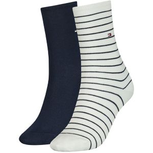 Tommy Hilfiger dames 2-pack sokken small stripe wit & blauw dames