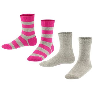 FALKE kids happy stripe 2-pack sokken roze & grijs kids