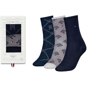 Tommy Hilfiger dames giftbox 3-pack sokken monogram blauw dames