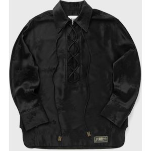 Fluid Satin Jacquard Tie String Raglan Shirt