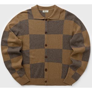 DARK CHOCOLATE CHECKED CARDIGAN POLO