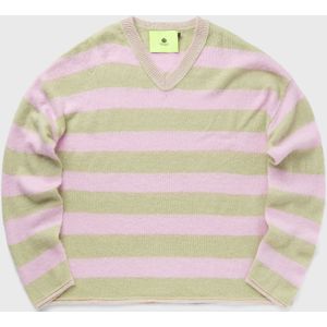 STRAIGHT FIT V-NECK LIGHT GREEN/CRADLE PINK STRIPES FIT