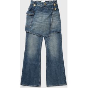 Heavy Washed Denim Flared Skirt Jeans