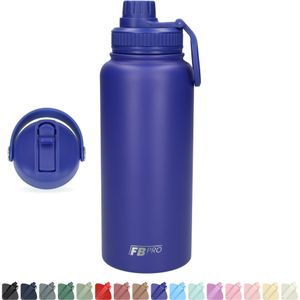 Thermos drinkfles 1 liter met extra dop - Isolerende Waterfles met draaibare drinktuit - Afgewerkt met Poedercoating - Blauw