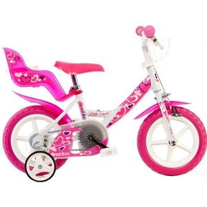 Dino Little Heart 12 Inch 21 cm Meisjes V Brakes Wit/Roze