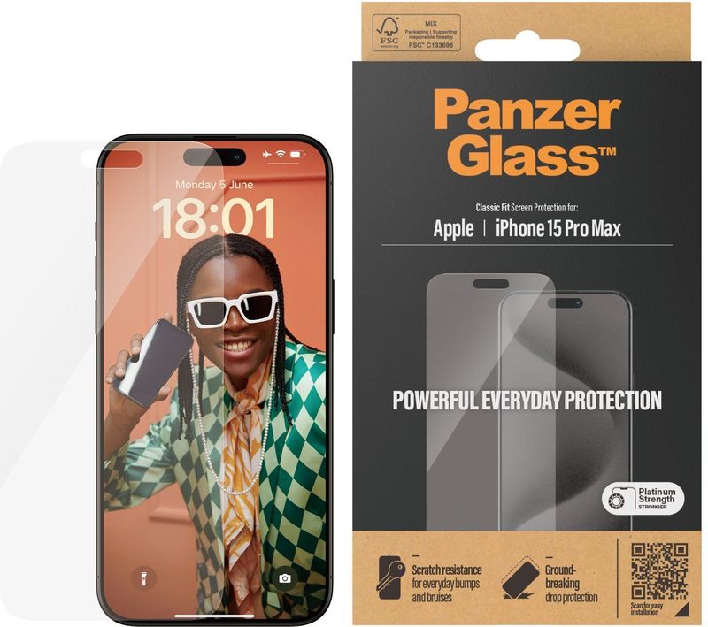 PanzerGlass - Displayschutz iPhone 15 Pro Max - Klassische Passform