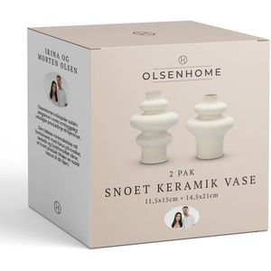 Olsen Home - Twisted ceramic vase - White - 14.5x21 cm and 11.5x15 cm - 2 pack