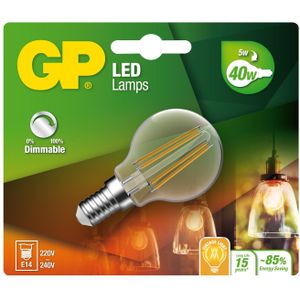 GP LED Lamp Filament Mini Globe, E14, DIM, 5W (40W), 470lm