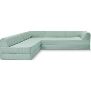 Levi Modulares 4-Sitzer Ecksofa mit Schlaffunktion 03 RAL7021 – Schwarzgrau – matt Teddy-Cord – Mintgrün