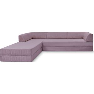 Levi Modulares 4-Sitzer Ecksofa mit Schlaffunktion 04 RAL3015 – Hellrosa – matt Teddy-Cord – Lavendellila