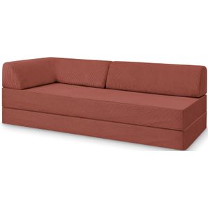 Levi Modulares 2-Sitzer Sofa mit Schlaffunktion 02 RAL7021 – Schwarzgrau – matt Teddy-Cord – Jaspisrot