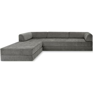 Levi Modulares 4-Sitzer Ecksofa mit Schlaffunktion 04 RAL3015 – Hellrosa – matt Soft-Canvas – Betongrau