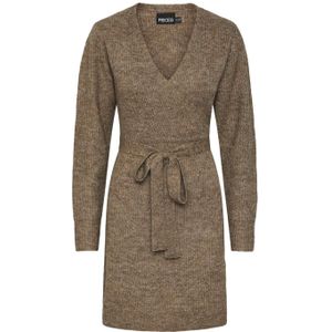PIECES - Pcellen LS Wrap Knit Dress - Damesjurk - Fossiel