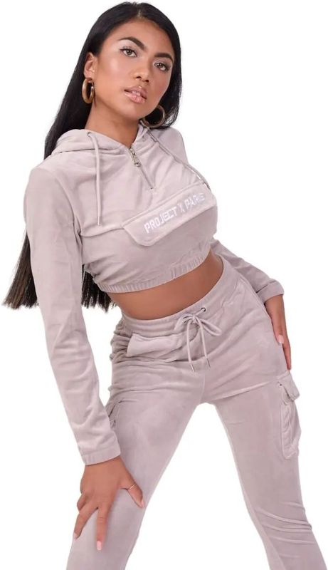 Project X Paris - Fluwelen Hoodie - Crop Top - Kangoeroezak - 100% Polyester