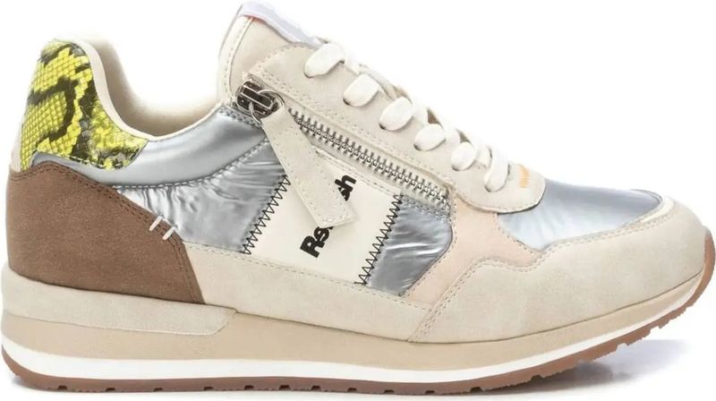Refresh - 17232901 - Leren Sportschoenen - Beige - Plat - Veters - Ritssluiting - Casual