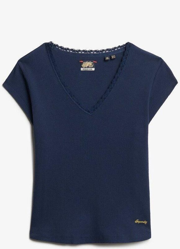 Superdry - Essential - T-shirt - Slim Fit - V-hals met Kantaccent - Dames