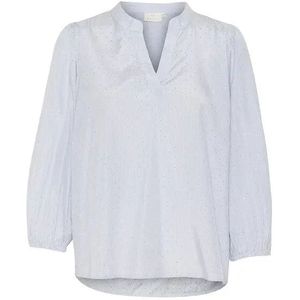 Kaffe - Gestreepte Blouse - Blauw/Wit - 3/4 Mouwen - Ronde Hals