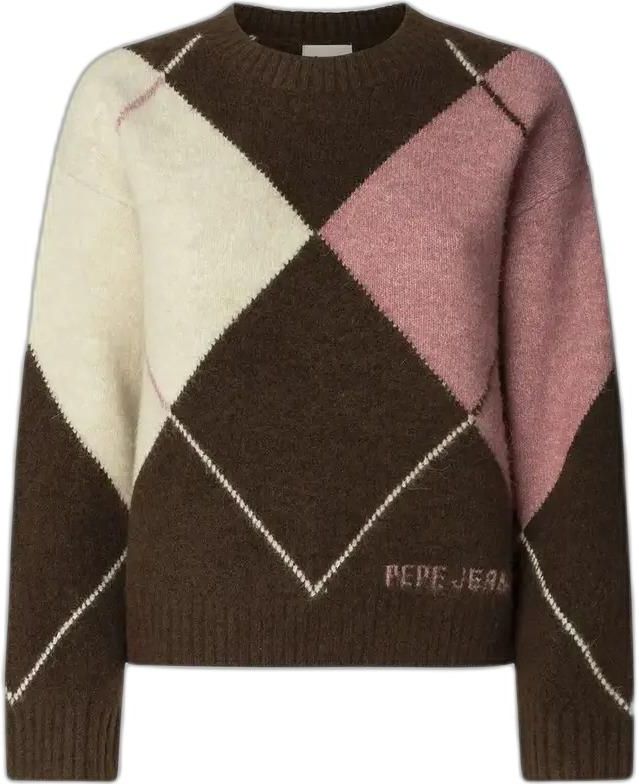 Pepe Jeans - Gebreide Trui - Veelkleurig - Dames - Met Diamantpatroon