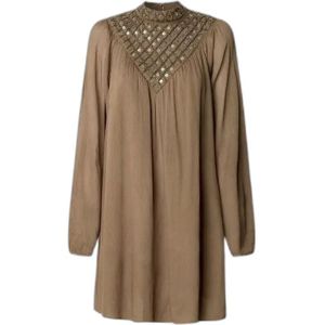 Pepe Jeans - PL9537730 - Jurk - Bruin - Viscose - Lange Mouwen