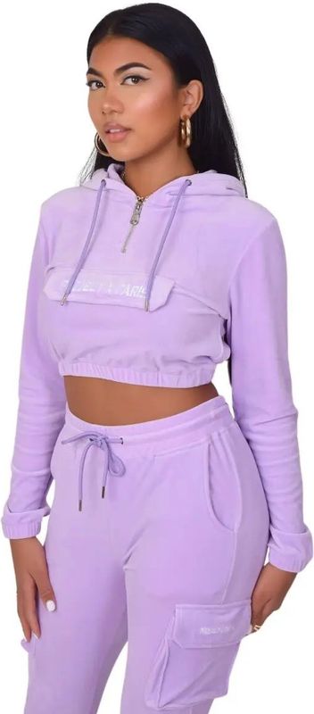 Project X Paris - Korte Velours Hoodie - Dames - Crop Top - Capuchon - Kangoeroezak