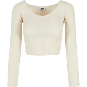 Urban Classics - Short Rib Wide V-Neck Longsleeve top - Ivoorkleurig